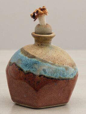 SIGNED Jill Becquet Handmade Studio Pottery Oil Lamp / Stoneware Vessel Rustic
